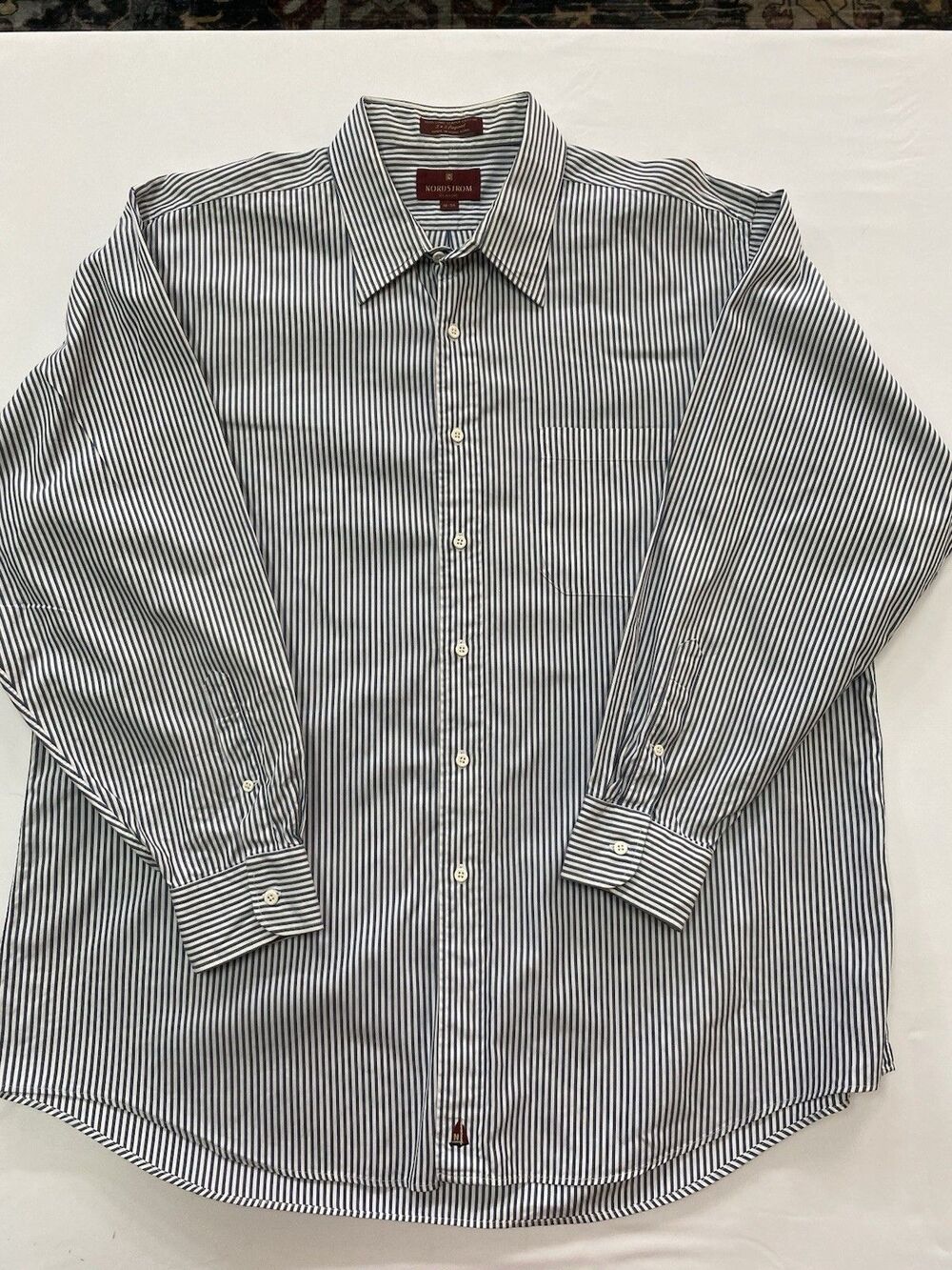 Nordstrom Classic Men's Dress Shirt 18-34 Blue White Pinpoint Striped Cotton
